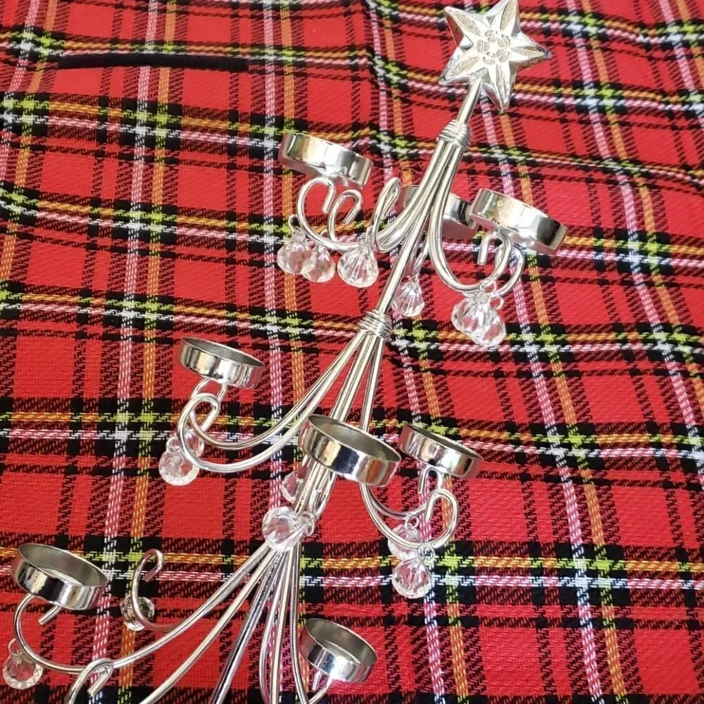Silver Christmas tree votive candle holder